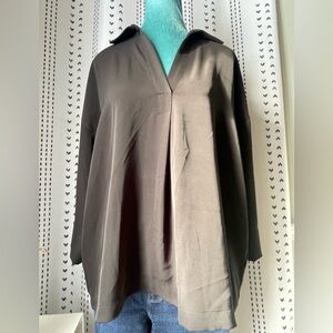 MELLODAY Oversized Black V-Neck Blouse